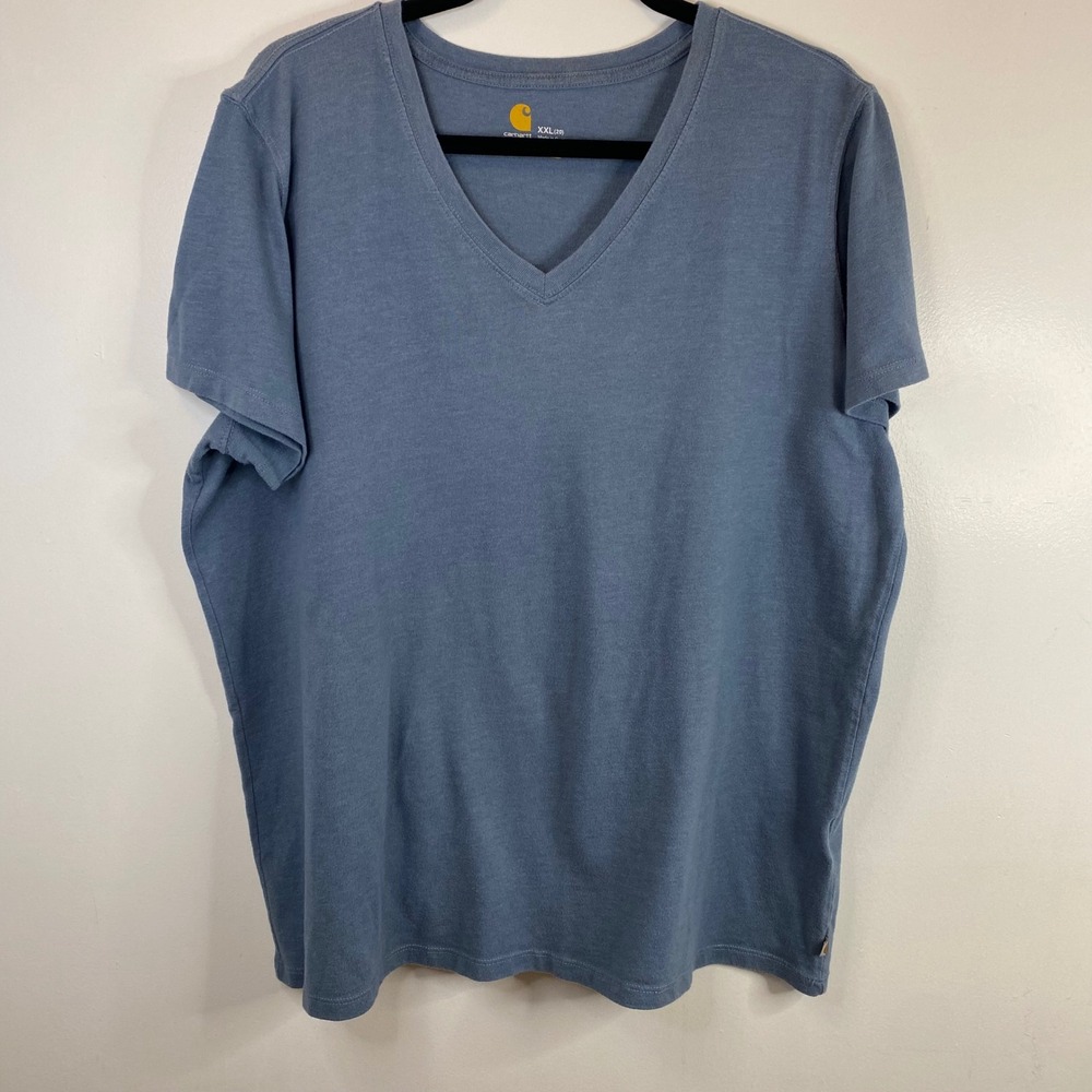Carhartt Womens XXL Relaxed‎ Fit V Neck Blue T-Shirt Top Plus Size